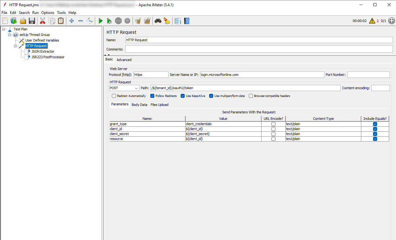 HTTP Request JMeter screenshot, showing the HTTP request